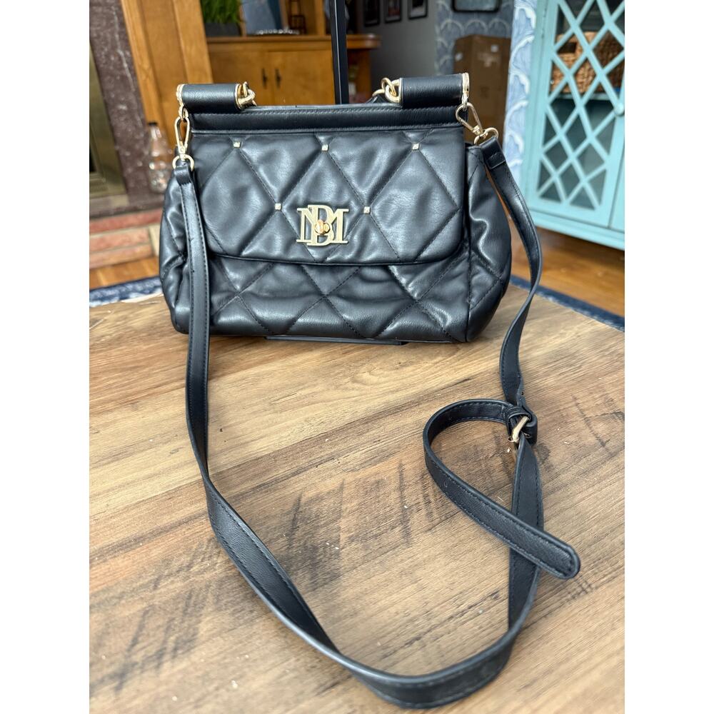 Badgley Mischka Big Diamond Quilting Studs Bag Purse Black Crossbody